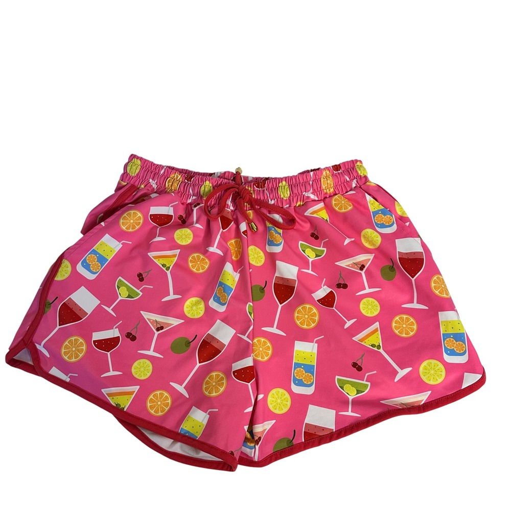 JESS LEA Pink Cocktail Fruit Print‎ Shorts Womens Large Elastic Drawstring Waist